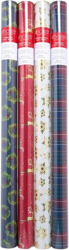 Gartner Studios 12 Foot Premium Traditional Whimsy Holiday Gift Wrapping Paper – 4 Rolls with Gridlines for Easy Cutting in Saudi Arabia
