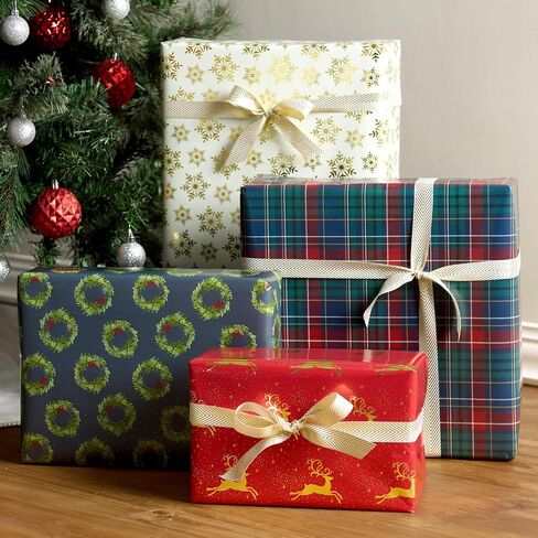 Gartner Studios 12 Foot Premium Traditional Whimsy Holiday Gift Wrapping Paper – 4 Rolls with Gridlines for Easy Cutting in Saudi Arabia