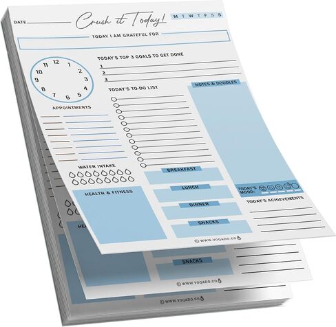 Daily Planner, Crush It Today, Undated Tear-Off Sheets Notepad (50 Sheets) Includes Calendar, To-Do List, Organizer, Scheduler for Goals, Tasks, Mood, Ideas, and Notes, 8.5 X 11, A4 Sheets. Made in the USA (Island Blue) in Saudi Arabia