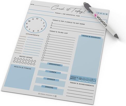 Daily Planner, Crush It Today, Undated Tear-Off Sheets Notepad (50 Sheets) Includes Calendar, To-Do List, Organizer, Scheduler for Goals, Tasks, Mood, Ideas, and Notes, 8.5 X 11, A4 Sheets. Made in the USA (Island Blue) in Saudi Arabia