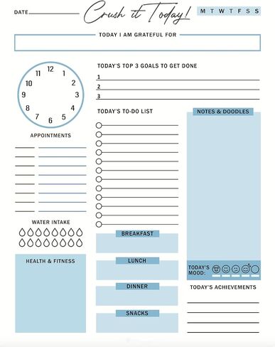 Daily Planner, Crush It Today, Undated Tear-Off Sheets Notepad (50 Sheets) Includes Calendar, To-Do List, Organizer, Scheduler for Goals, Tasks, Mood, Ideas, and Notes, 8.5 X 11, A4 Sheets. Made in the USA (Island Blue) in Saudi Arabia