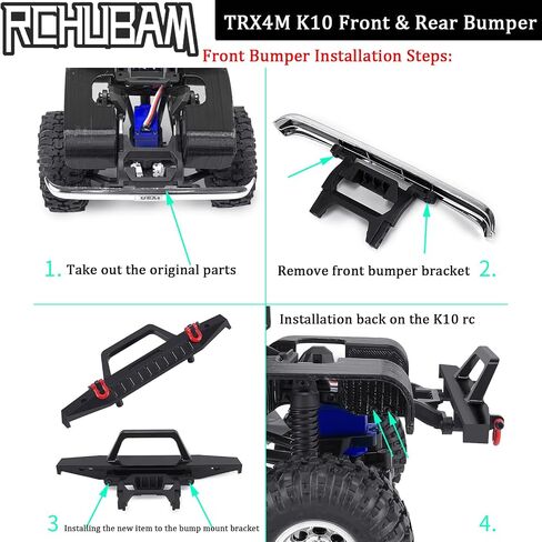 RCHUBAM TRX4M K10 Front & Rear RC Bumper 1Set Aluminum RC Car Bumper with Red Metal Trailer Hitch Hooks Compatible for 1/18 TRX4M K10 RC Crawler Car (Front & Rear) in Kuwait