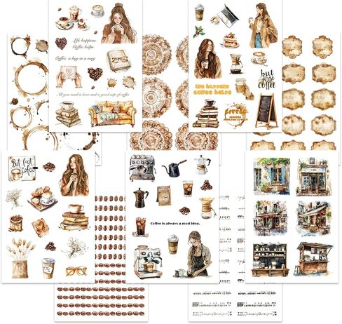 Vintage Coffee Themed Pre-Cut Journaling Stickers,10 Sheets Washi Stickers for Junk Journals, Bullet Journals, and DIY Crafts… in Saudi Arabia