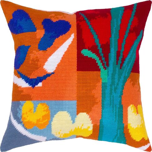 Brvsk Kitchen Embroidery Kit for Adults and Beginners — Vegetables by Henri Matisse 16″ × 16″ with Clear, Precise Printed Design on Cotton Canvas; Includes 2 Needles, Yarn, and Easy-Read Chart in Kuwait