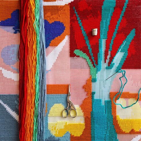 Brvsk Kitchen Embroidery Kit for Adults and Beginners — Vegetables by Henri Matisse 16″ × 16″ with Clear, Precise Printed Design on Cotton Canvas; Includes 2 Needles, Yarn, and Easy-Read Chart in Kuwait