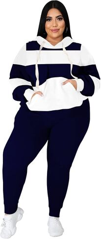 Women's Plus Size Two Piece Outfits Sweatsuits Sets Long Sleeve Loungewear Tracksuit Sets Dark green 3XL in Kuwait