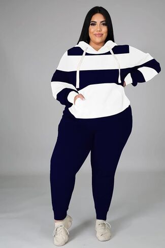 Women's Plus Size Two Piece Outfits Sweatsuits Sets Long Sleeve Loungewear Tracksuit Sets Dark green 3XL in Kuwait