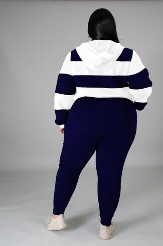 Women's Plus Size Two Piece Outfits Sweatsuits Sets Long Sleeve Loungewear Tracksuit Sets Dark green 3XL in Kuwait