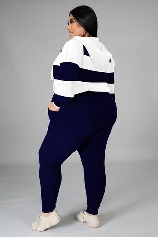 Women's Plus Size Two Piece Outfits Sweatsuits Sets Long Sleeve Loungewear Tracksuit Sets Dark green 3XL in Kuwait