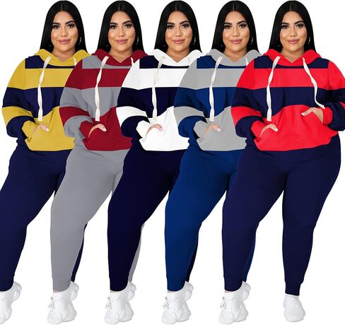 Women's Plus Size Two Piece Outfits Sweatsuits Sets Long Sleeve Loungewear Tracksuit Sets Dark green 3XL in Kuwait