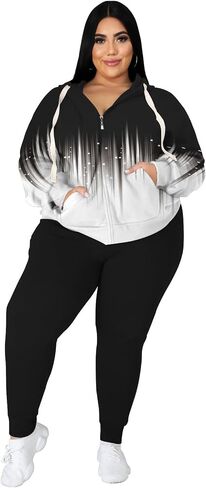 Women's Plus Size Two Piece Outfits Sweatsuits Sets Long Sleeve Loungewear Tracksuit Sets Dark green 3XL in Kuwait