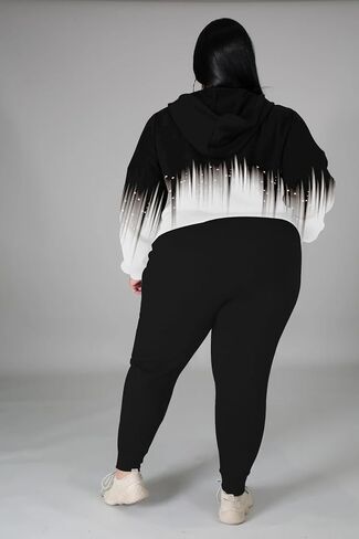 Women's Plus Size Two Piece Outfits Sweatsuits Sets Long Sleeve Loungewear Tracksuit Sets Dark green 3XL in Kuwait