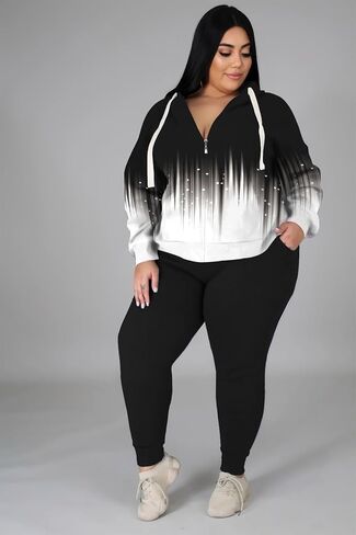 Women's Plus Size Two Piece Outfits Sweatsuits Sets Long Sleeve Loungewear Tracksuit Sets Dark green 3XL in Kuwait