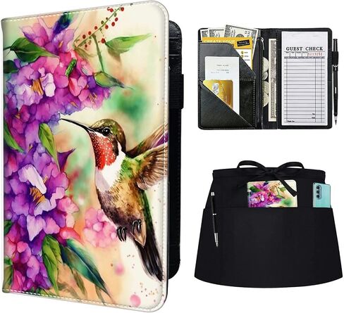 Rossy Server Book + Apron, Waitress Books Booklet Wallet Waiter Book with Zipper Pocket PU Leather Cute Serving Books with Black Waist Apron for Servers Waiters,Mexico Mexican Vintage Flag in Kuwait