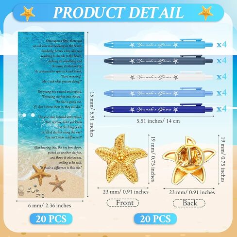 20 Pcs Starfish Story Gifts Keepsake Set Appreciation Employee You Make a Difference Motivational Cards Inspirational Ballpoint Pens and Starfish Charms for Teacher Volunteer Women Men in Kuwait