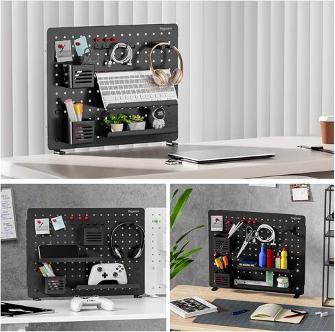 Clamp-on Desk Pegboard, Desk Organizer for Office Gaming Home, Magnetic Metal Peg Board with 15 Accessories, Privacy Panel for Office, 20.4" x 16.5", Large, Black in Kuwait