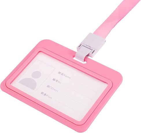 MECCANIXITY ID Badge Holder, 4x3.1 Inch Horizontal Name Tag ABS Double Sided Clear Window with Detachable Neck Lanyard, Pink in Kuwait