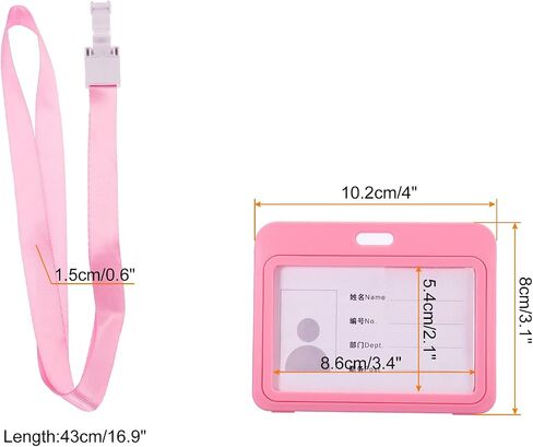 MECCANIXITY ID Badge Holder, 4x3.1 Inch Horizontal Name Tag ABS Double Sided Clear Window with Detachable Neck Lanyard, Pink in Kuwait