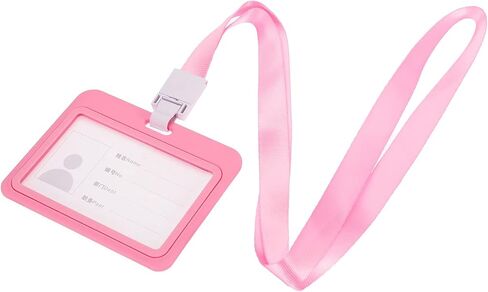 MECCANIXITY ID Badge Holder, 4x3.1 Inch Horizontal Name Tag ABS Double Sided Clear Window with Detachable Neck Lanyard, Pink in Kuwait
