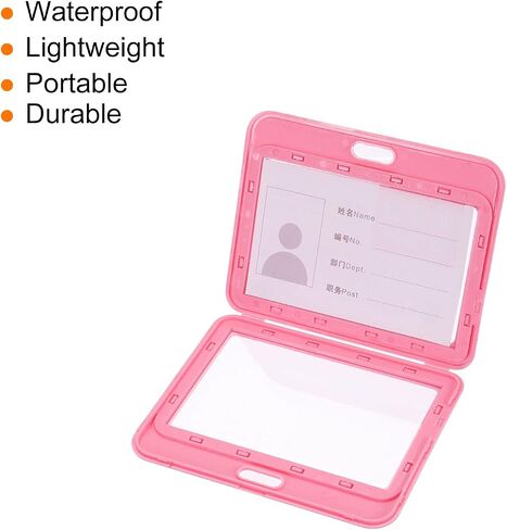 MECCANIXITY ID Badge Holder, 4x3.1 Inch Horizontal Name Tag ABS Double Sided Clear Window with Detachable Neck Lanyard, Pink in Kuwait