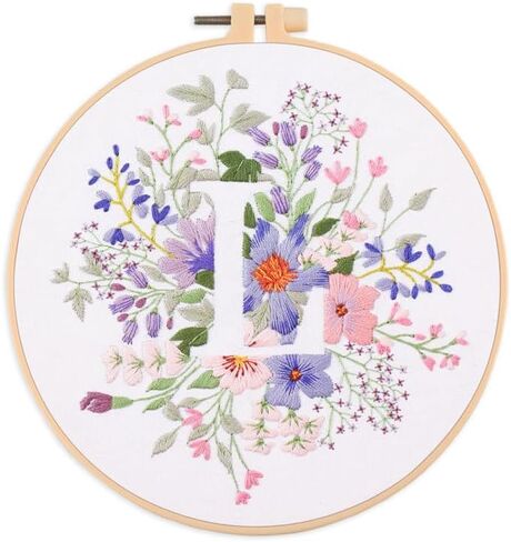 Amiiba Embroidery Starter Kit with Letter M Pattern, DIY Full Range Stamped Embroidery Cross Stitch Kits for Beginners Adults (Letter M) in Saudi Arabia