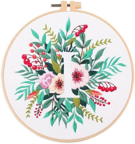Amiiba Embroidery Starter Kit with Letter M Pattern, DIY Full Range Stamped Embroidery Cross Stitch Kits for Beginners Adults (Letter M) in Saudi Arabia