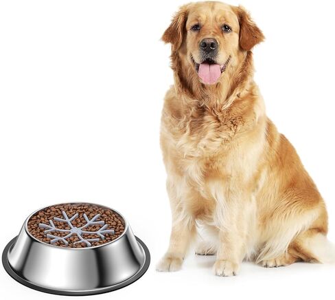 ORIA Stainless Steel Dog Bowl, Slow Feeder Dog Bowl with Silicone Insert, Dog Water and Food Bowl with Non-Slip Bottom, Dishwasher Safe, for Small Medium Large Breeds, Holds Up to 4 Cups, L in Saudi Arabia