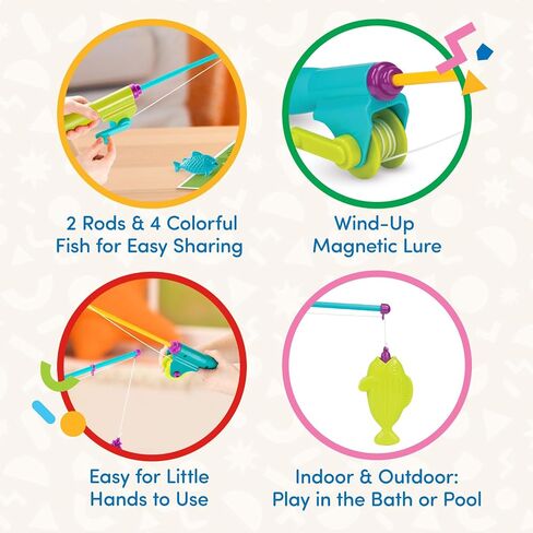 Battat-Play Rod & Reel-Wind-up Magnetic Erure-2 قضبان و 4 أسماك ملونة-ألعاب الشاطئ والماء-3 سنوات +-مجموعة الأسماك المغناطيسية in Kuwait