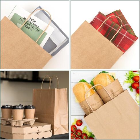 XPCARE 200Pack Paper Bags 8x4.5x10 Inch, Plain Medium Paper Bags with Handles Bulk, Kraft Paper Gift Bags, Retail Bags, Party Bags, Shopping Bags, Favor Bags (Brown) in Kuwait