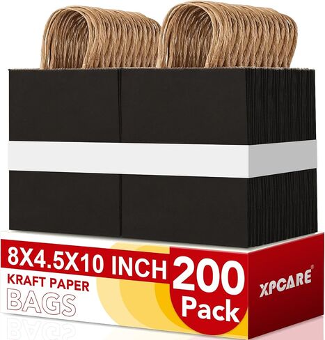 XPCARE 200Pack Paper Bags 8x4.5x10 Inch, Plain Medium Paper Bags with Handles Bulk, Kraft Paper Gift Bags, Retail Bags, Party Bags, Shopping Bags, Favor Bags (Brown) in Kuwait