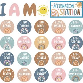 Boho Affirmation Station Bulletin Board Motivational Posters Mirror Growth Mindset Decor Positive Motivational Accents Cutouts for School Classroom Office Home Teacher Wall Supply