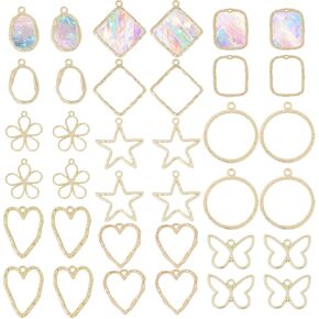 CHGCRAFT 36Pcs 9Styles Open Back Bezel Pendants Geometric Hollow Frame Charms Blank Hollow Pendant Alloy Bezels Used for DIY UV Resin Pressed Flower Jewelry Making Handmade Production
