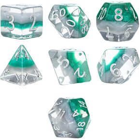 Gate Keeper Games & Dice: Eclipse Dice Elven - 7 Piece RPG Dice Set, Silver & Sylvan Green, 7 Resin Dice for Role Playing Games, 4-Layered Polyhedral