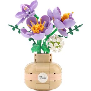 Purple Flower Bouquet Building Blocks Set Violet with Vase for Friends (Adults or Kids Age of 8+) Mini Bricks Botanical Collection Bonsai Tree Plants Ornament Sets for Girls or Women 539PCS