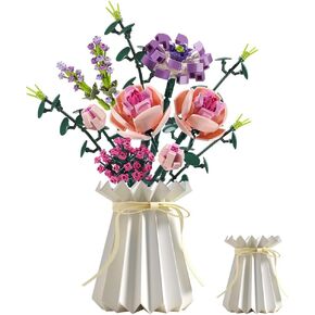 Flower Bouquet Building Blocks Sets Pink Rose Bricks with Vase Creative Toys Kits Birthday Valentines for Adults Women Mom Girlfriends Old Kids 6-12 8-12 (413PCS)