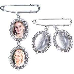 Wedding Bouquet Photo Charms Bridal Bouquet Charms DIY Pin Brooch Making Kit Double Lacy Frame Wedding Charm Bouquet Picture Charm for Wedding Memory Friend Wedding Gift