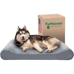 Furhaven Memory Foam Dog Bed for Large Dogs w/ Removable Washable Cover, For Dogs Up to 75 lbs - Ultra Plush Faux Fur & Suede Luxe Lounger Contour Mattress - Gray, Jumbo/XL