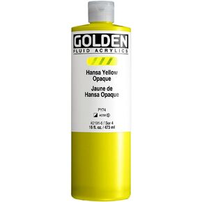 Fluid Acrylics by GOLDEN, Hansa Yellow Opaque, 16 fl. oz. Bottle, Professional Acrylic Paint, Semi-Opaque