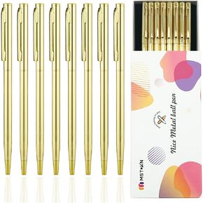 Metallic Gold Pens Cool Fancy Pens for Women & Men Journling Cute Pen Set Luxury Nice Pretty Pens with Gift Box (8-Pack gold Metal Thin Pens)