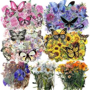 320Pcs Transparent Butterfly Floral Sticker Set, Dried Flower Resin Stickers for Crafts, Scrapbook Stickers for Journaling Card Making Junk Journal Supplies