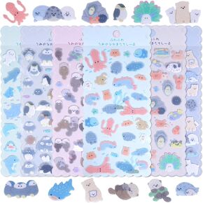 Cute Kawaii Sea Creature Stickers – Soft Flocked Felt 3D Sticker with Lobster,Penguins,Seals,Otters,Sharks & Whales – Textured Stickers for Kids & Adults,Scrapbooking Decor, 6 Sheets.