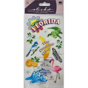 Sticko Florida Stickers 14 Pc Sunshine State Alligator Flamingo Flowers