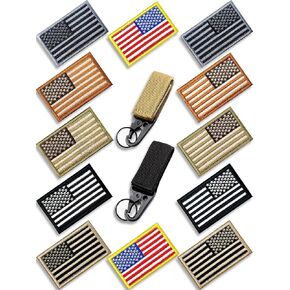American Flag Patch Subdued Style 12 Pcs Bundle Set Full Embroidery Hoop & Loop Tactical Morale Patches for Backpack Dog Vest Caps Jacket Military Gears Etc.Both Reverse and Regular Designs 2x3 inches