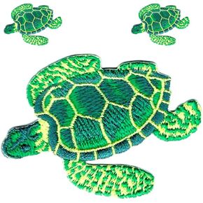 3 Turtle Iron On Patches, Green Turtle Embroidered Patches, Cute Patches Appliques, Embroidered Sew On Iron On Patches for Backpacks, Jeans, Jackets and Clothes DIY
