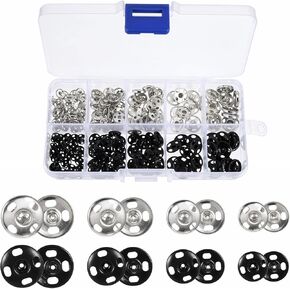100 Sets Snaps for Fabric, Snap Buttons Black and Silver Buttons for Clothes Metal Sew-On Snap Buttons 4 Size Snaps Fasteners Press Studs Buttons for Sewing Clothing