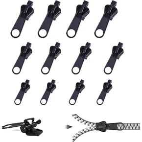 12Pcs Black Fix Zip Puller,Zip Slider Repair Instant Kit,Instant Zipper Set,Fix Zipper Removable Rescue Replacement Pack,for Sewing Clothes Jacket Zipper Repair Kit Luggage Sewing Notions and Supplies
