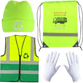 Kyson 4 Pcs Kids Garbage Man Costume Kit Trash Man Costume Set Waste Management Recycle Dress Up for Halloween Career Day
