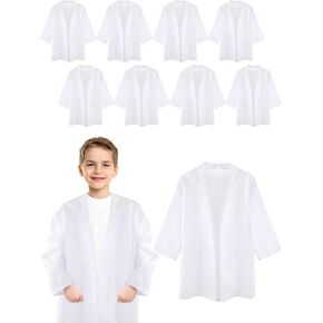 10 Pcs Kids Doctor White Coat Scientist Suit Surgeon Uniform Lab Coat for Boys Girls Career Day Halloween Pretend