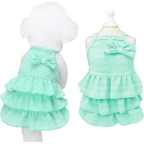 Cat Dress Dog Clothes for Small Medium Dogs Girl Tiered Layer Cake Puppy Dresses with Bow Cute Dog Girls Summer Clothe Pet Outfits for Yorkie Chihuahua Clothes (Green, Small(2.2-4.4lb))