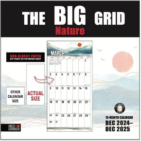 RED EMBER The Big Grid - Nature 2025 Wall Calendar 12 Month | 12" x 24" Open | Thick & Sturdy Paper | Giftable | Calendar 2025